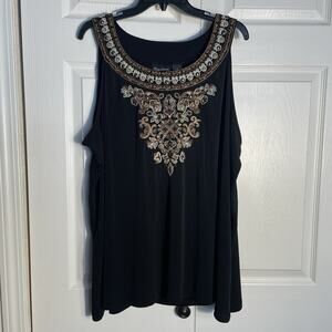 Maggie Barnes Shirt Women 2X 22/24 Black Sleeveless Embroidered Studded Tank Top